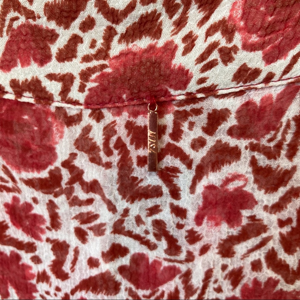 MISA Red Rust Floral Eba Sleeveless Ruffle Mini Dress Size Small - Picture 10 of 11